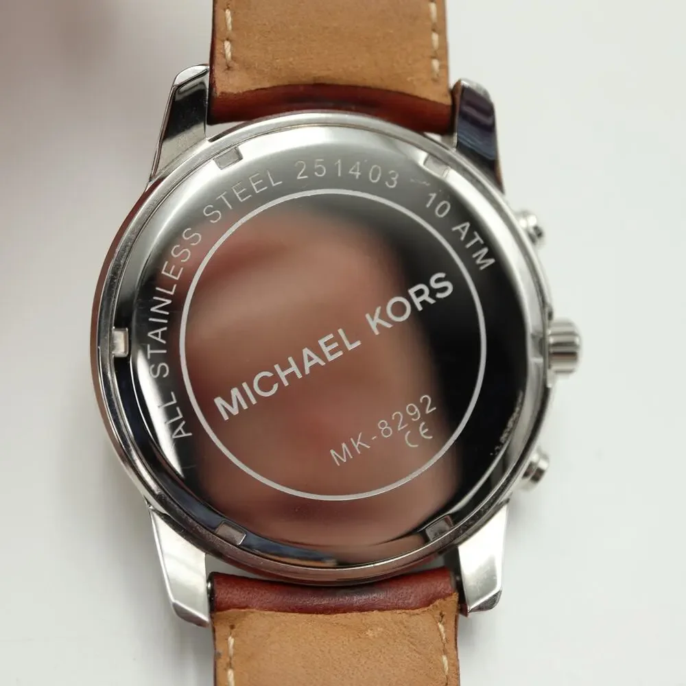 Michael Kors Mercer Men's 45mm Beige Chronograph Watch Brown Leather MK8292